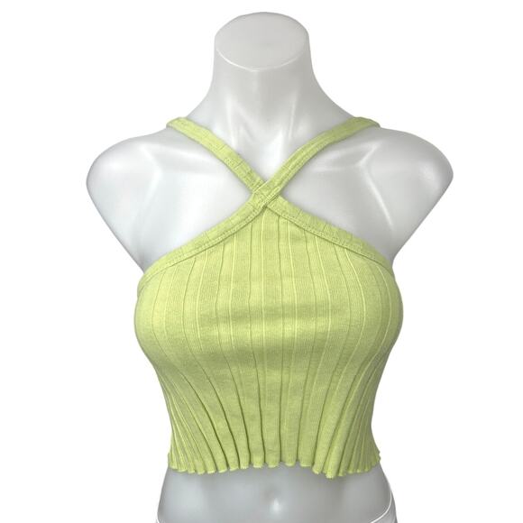 Zara Tops - Zara Green Ribbed Knit Cross Strap Sleeveless Stretch Pullover Crop Tank Top S